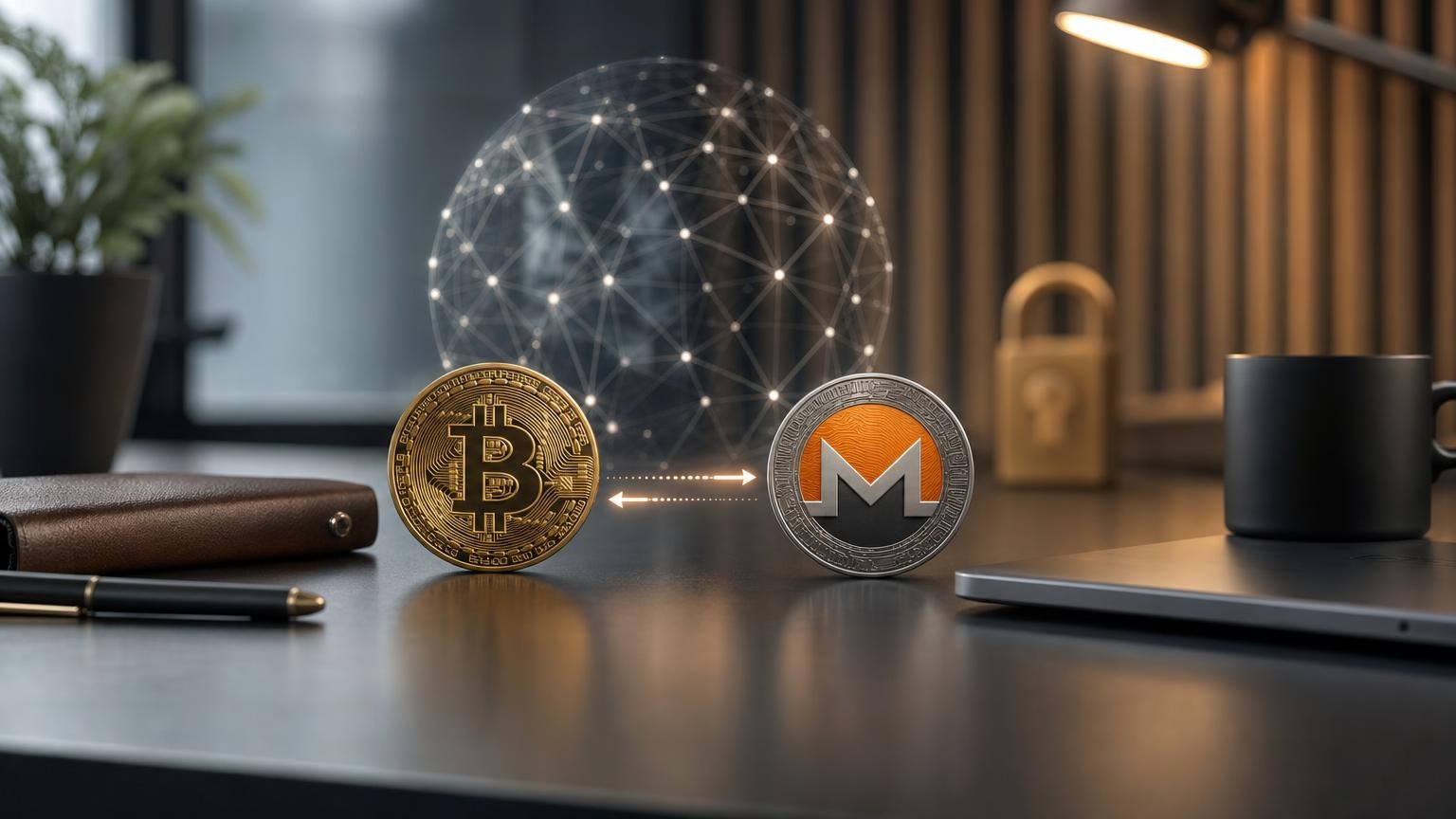 Bitcoin being exchanged for Monero beside a fee estimate, confirmation counter and privacy shield